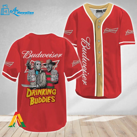 Horror Freddy Jason Drinking Buddies Budweiser Baseball Jersey