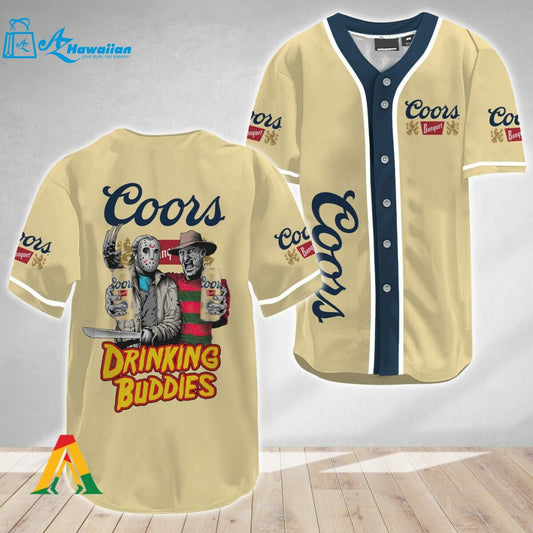 Horror Freddy & Jason Drinking Buddies Coors Banquet Baseball Jersey