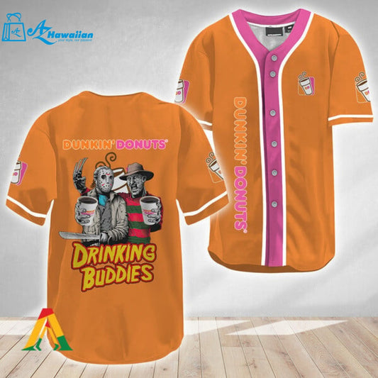 Horror Freddy Jason Drinking Buddies Dunkin Donuts Baseball Jersey