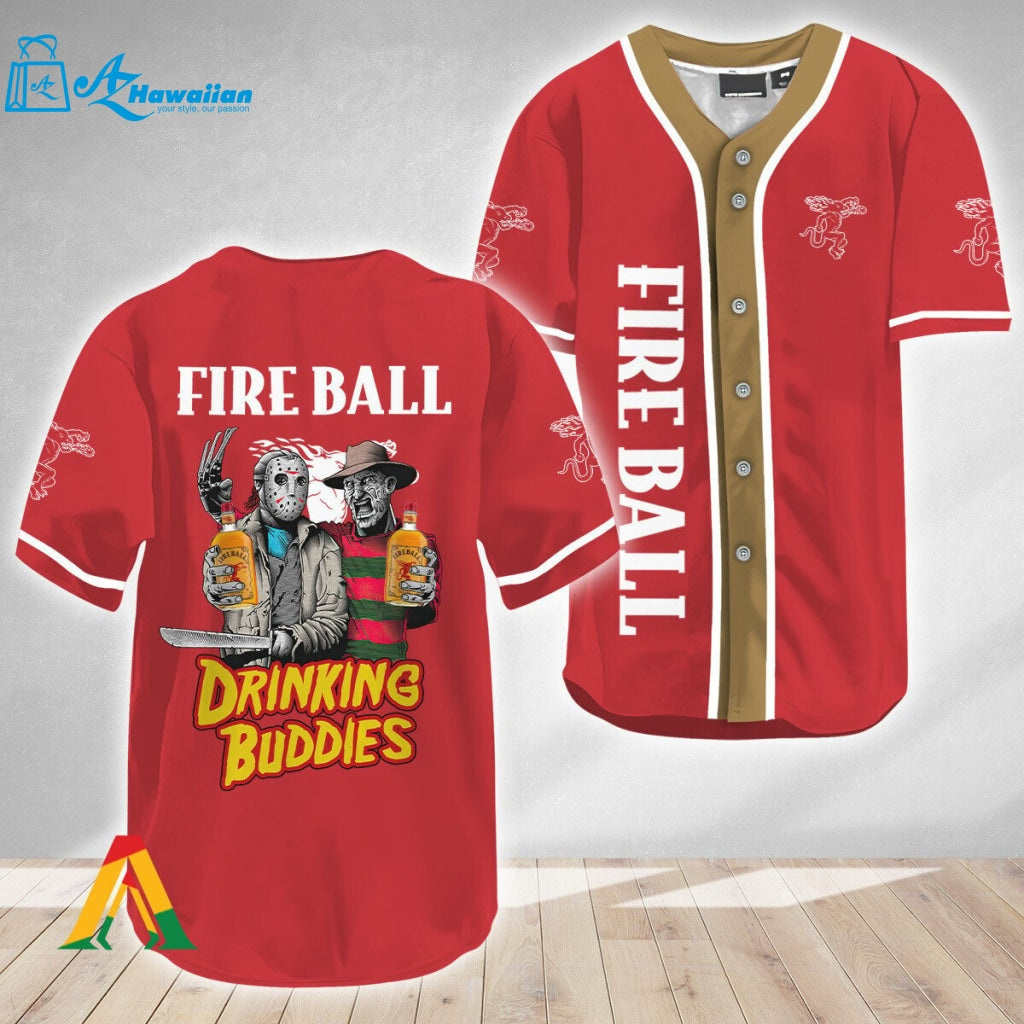 Horror Freddy & Jason Drinking Buddies Fireball Baseball Jersey