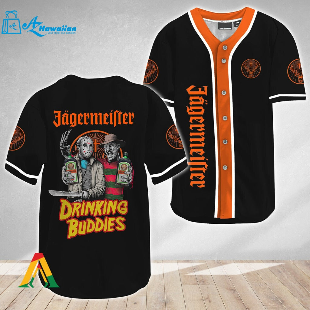 Horror Freddy & Jason Drinking Buddies Jagermeister Baseball Jersey