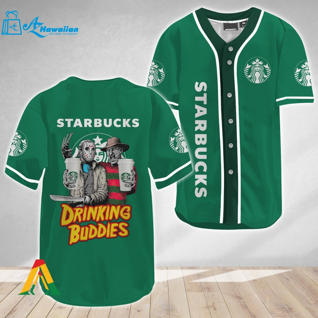 Horror Freddy & Jason Drinking Buddies Starbucks Baseball Jersey