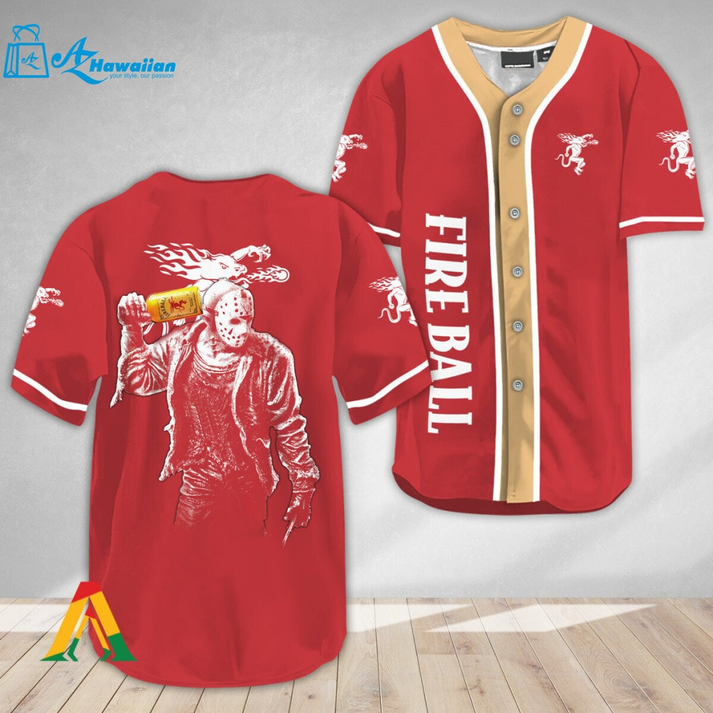 Horror Jason Voorhees Fireball Whiskey Baseball Jersey