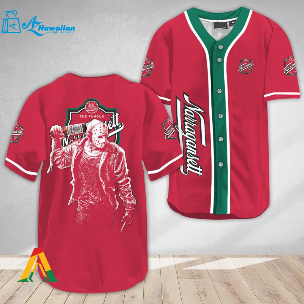 Horror Jason Voorhees Narragansett Beer Baseball Jersey