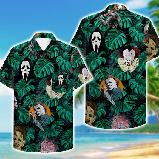 Horror Movies Characters Hawaiian Graphic Print Short Sleeve 