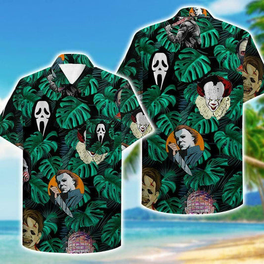 Horror Movies Characters Tropical Hawaiian Graphic Print Short Sleeve 