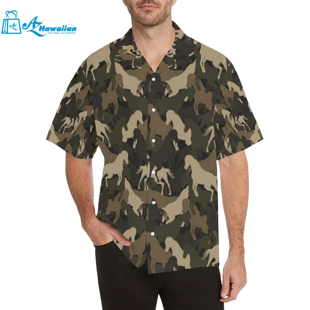 Horse Camouflage Pattern Mens All Over Print Hawaiian Shirt