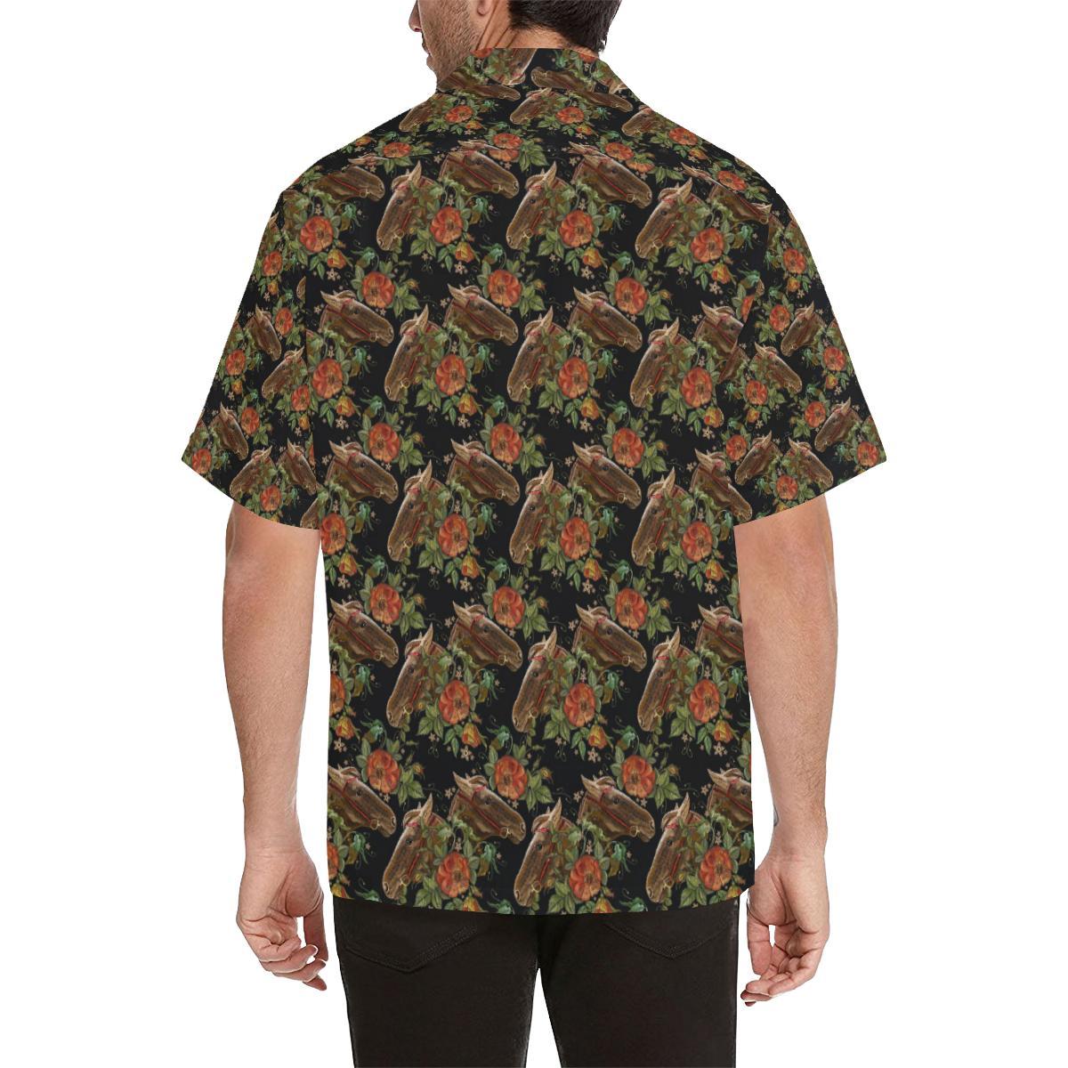 Horse Embroidery With Flower Design Hawaiian Shirt