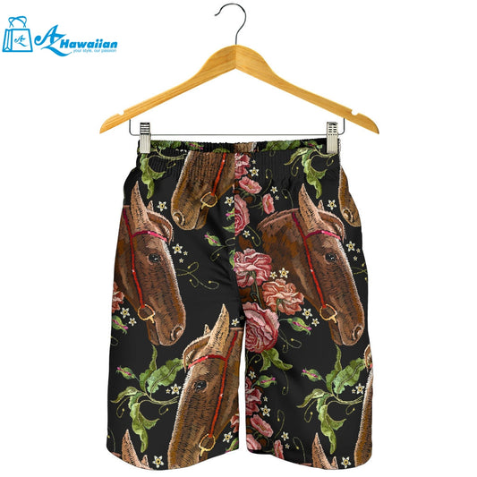 Horse Head Wild Roses Pattern Men Shorts