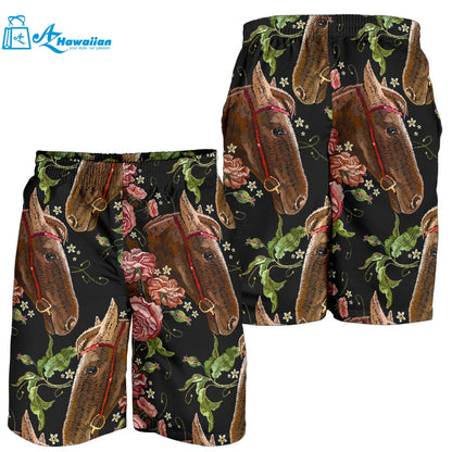 Horse Head Wild Roses Pattern Men Shorts