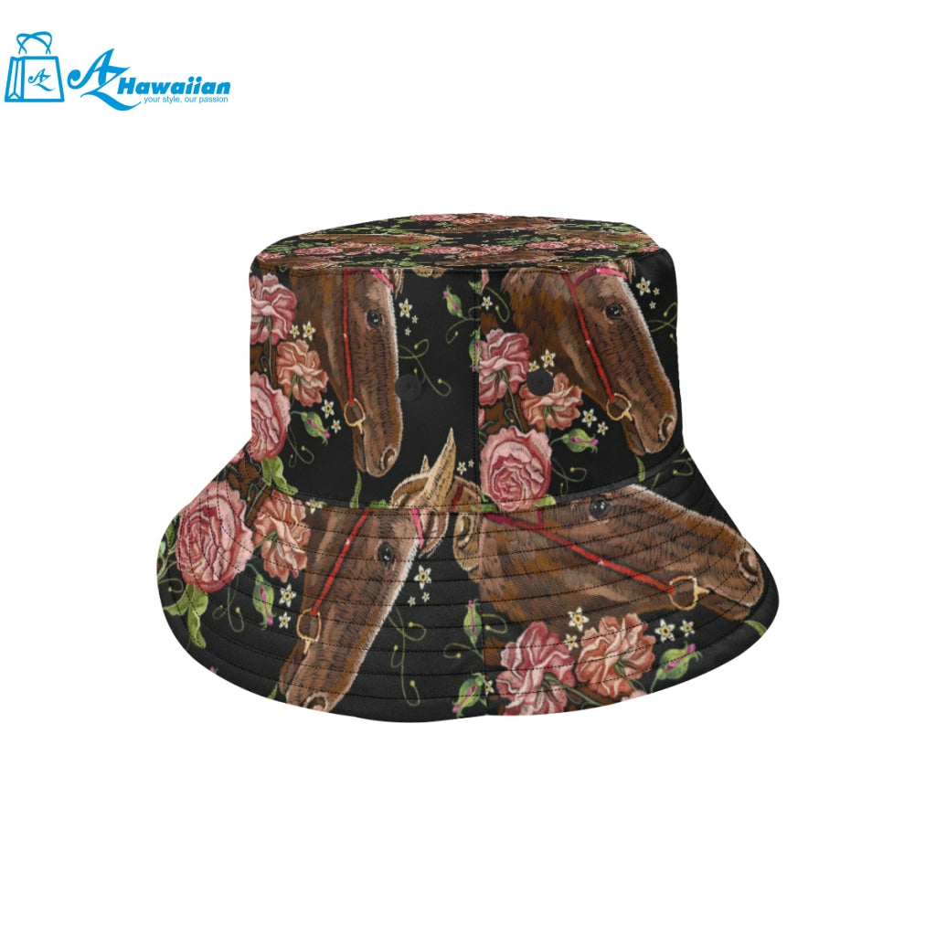 Horse head wild roses pattern Unisex Bucket Hat