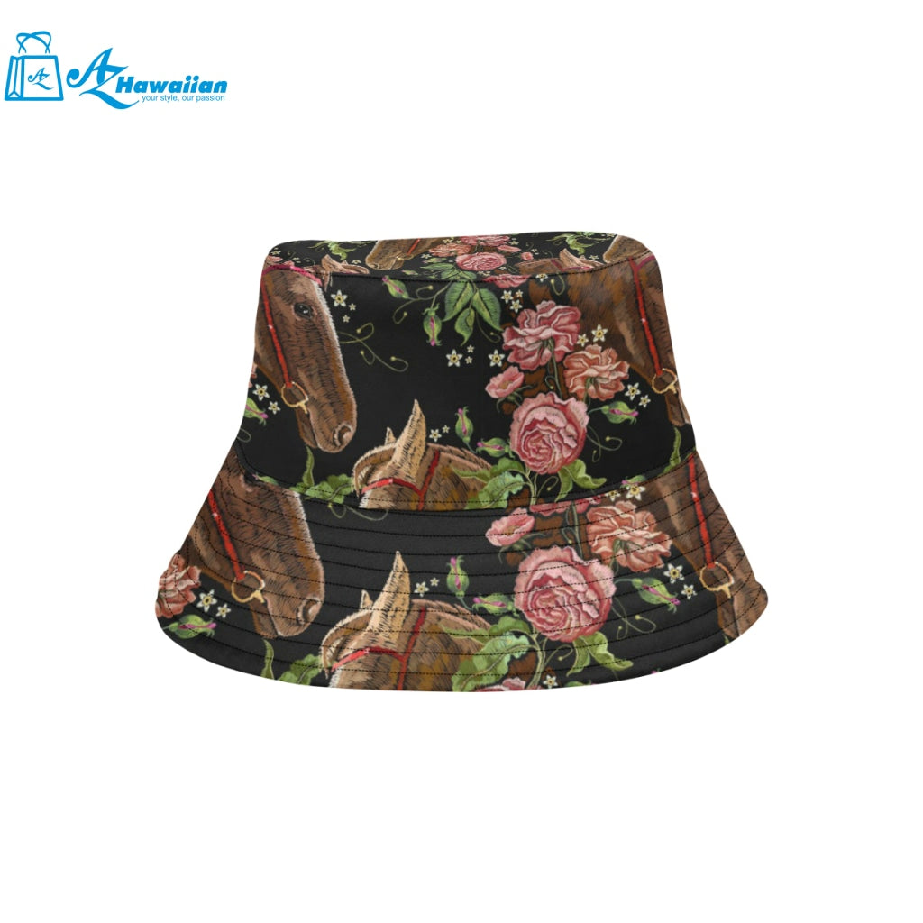 Horse head wild roses pattern Unisex Bucket Hat