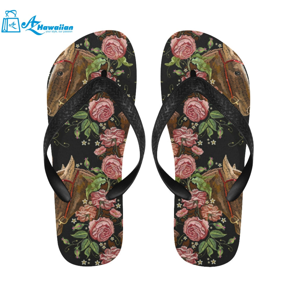 Horse head wild roses pattern Unisex Flip Flops