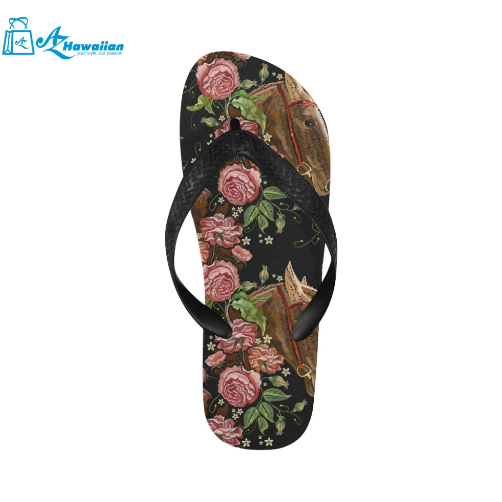 Horse head wild roses pattern Unisex Flip Flops