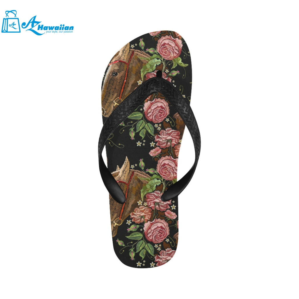 Horse head wild roses pattern Unisex Flip Flops