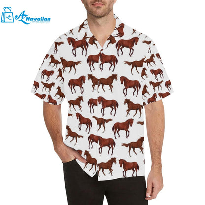 Horses Running Pattern Background Mens All Over Print Hawaiian Shirt