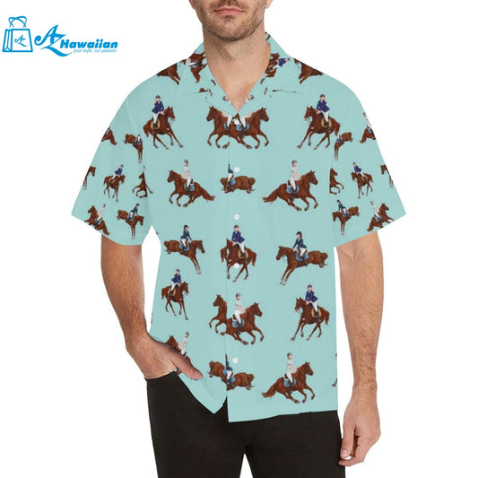 Horses Running Horses Rider Pattern Mens All Over Print Hawaiian Shirt