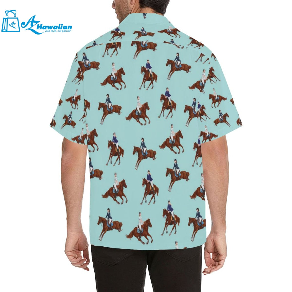 Horses Running Horses Rider Pattern Mens All Over Print Hawaiian Shirt