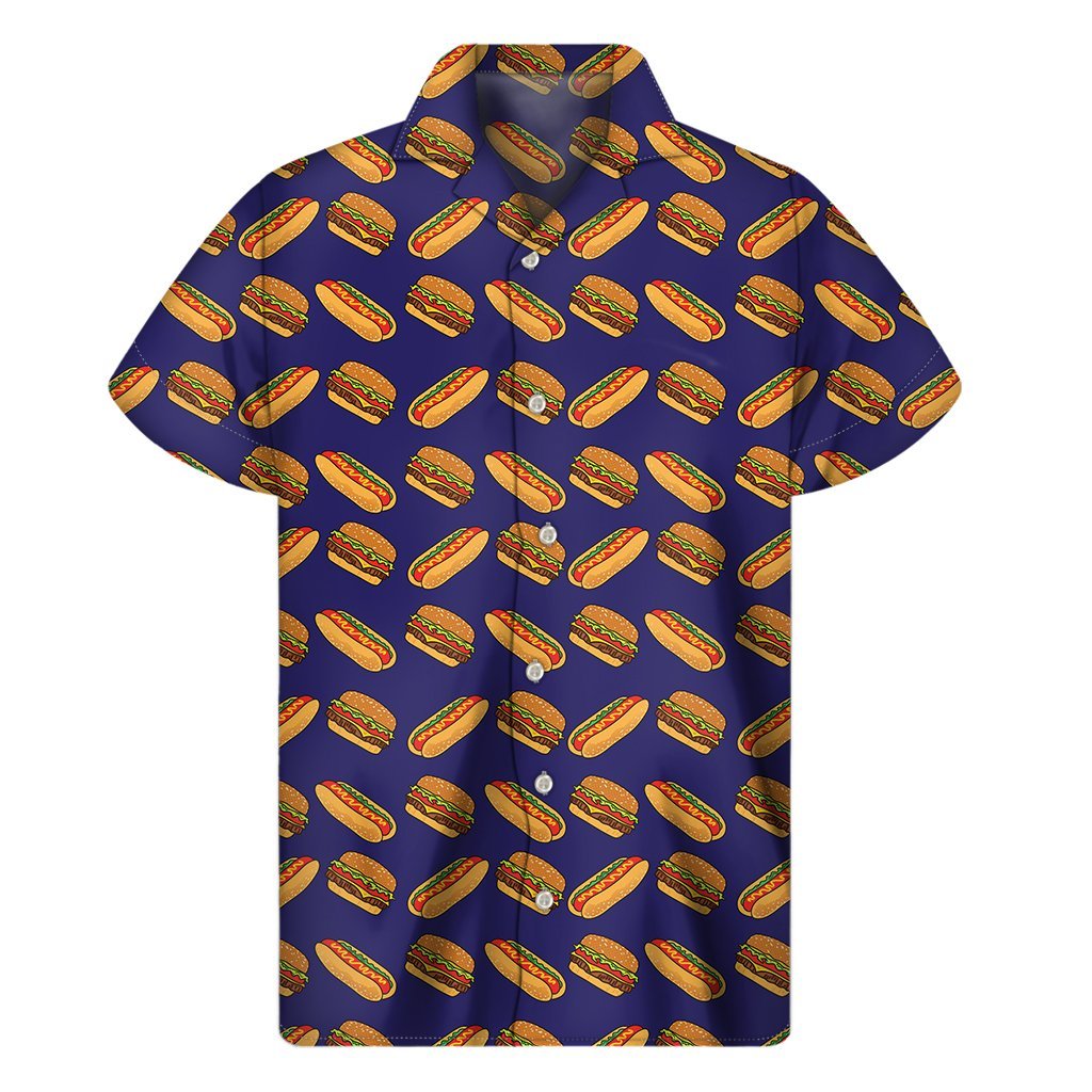 Hot Dog And Hamburger Pattern Print Mens Short Sleeve Shirt Hawaiian