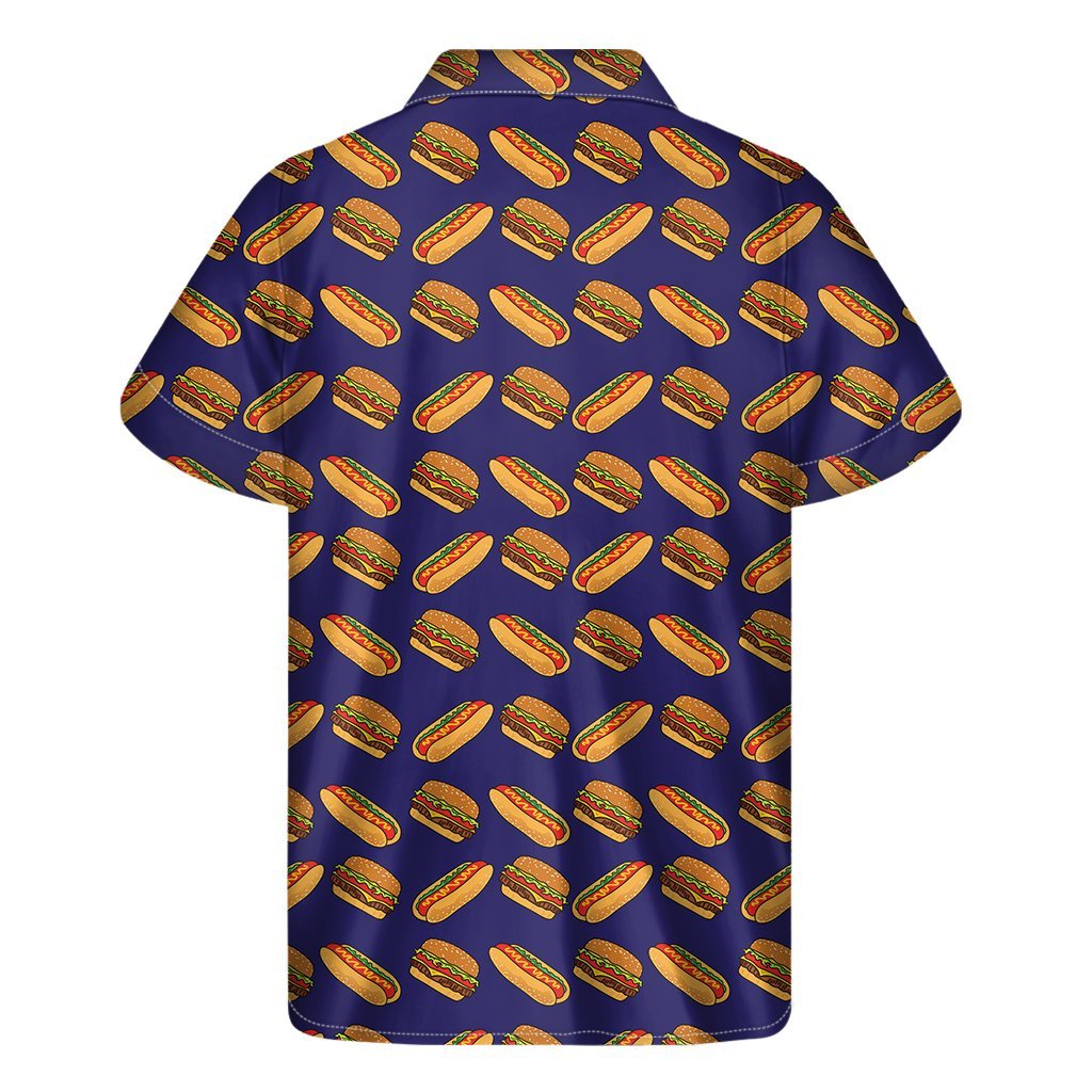 Hot Dog And Hamburger Pattern Print Mens Short Sleeve Shirt Hawaiian