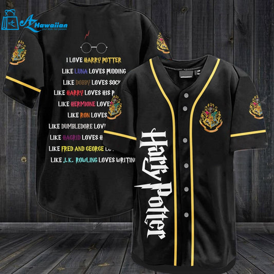 I Love Harry Potter Text Hogwarts All Over Print Unisex Baseball Jersey 