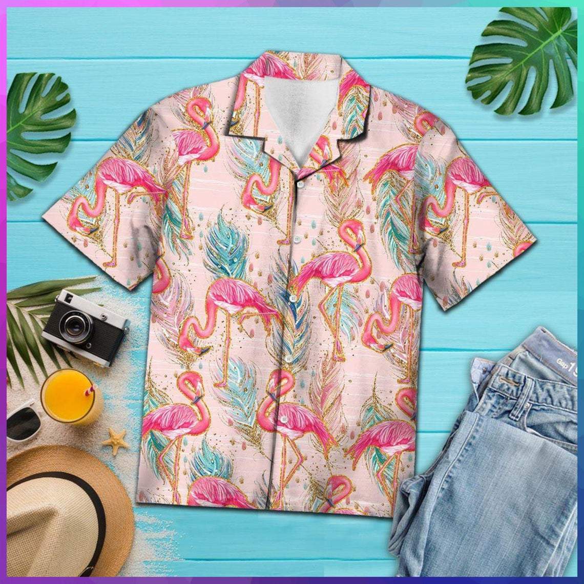 Flamingo Boho Feather Hawaiian Shirt | For Men & Women | Adult | HW5176