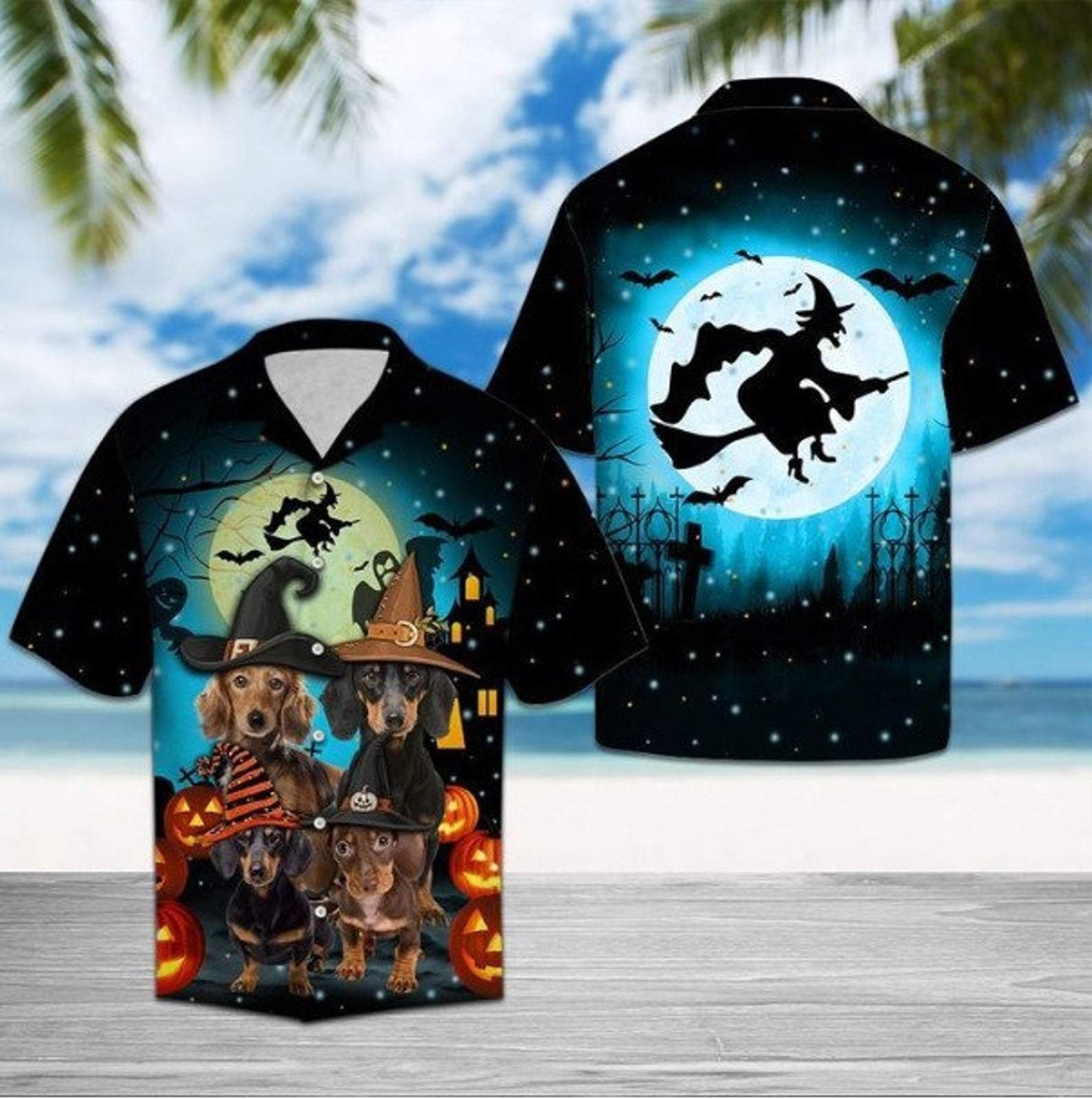 Dachshund Family Halloween Witch Hawaiian Aloha Shirts #DH