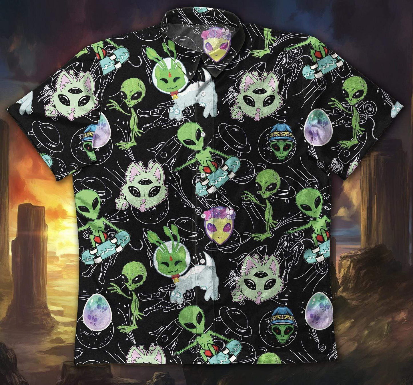 Happy Easter Trippy Alien Funny Unisex Hawaiian Aloha Shirts #H