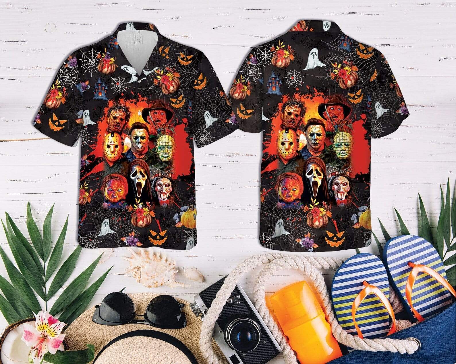 Halloween Theme Bloody Horror Serial Killers Costume Hawaiian Aloha Shirts #DH