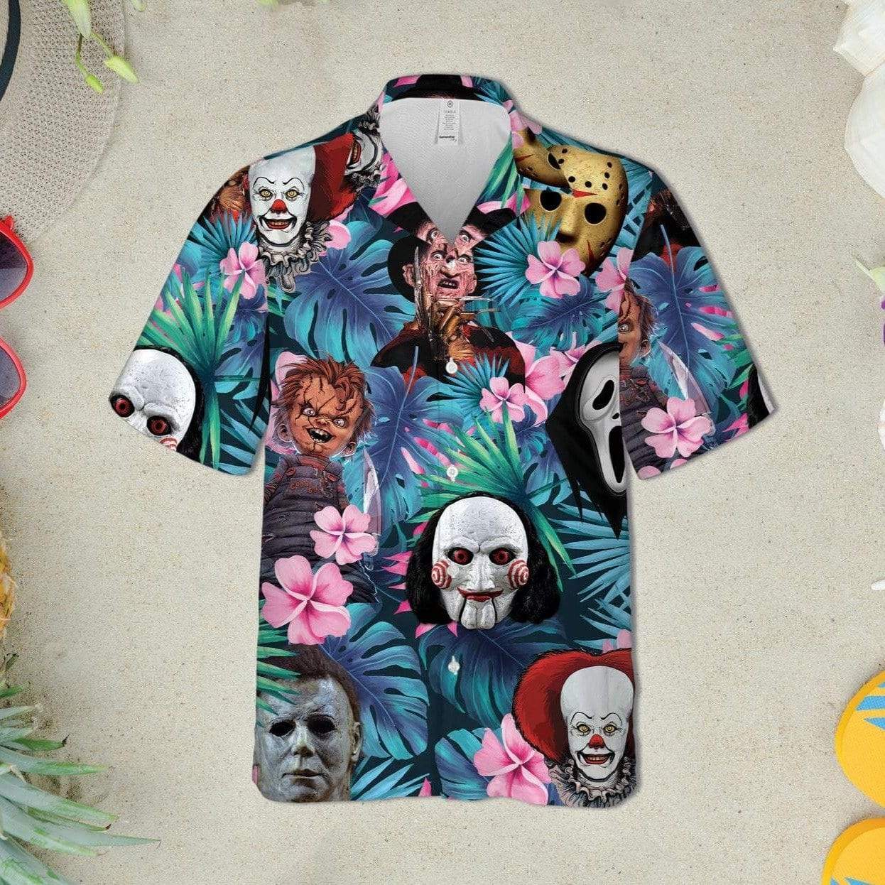 Halloween Horror Serial Killers Tropical Blue Hawaiian Aloha Shirts #DH