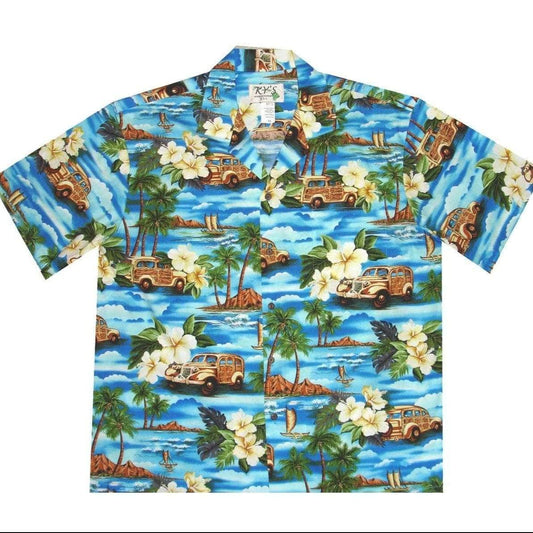 Woody Wagon Car Vintage Hawaiian Aloha Shirts #DH