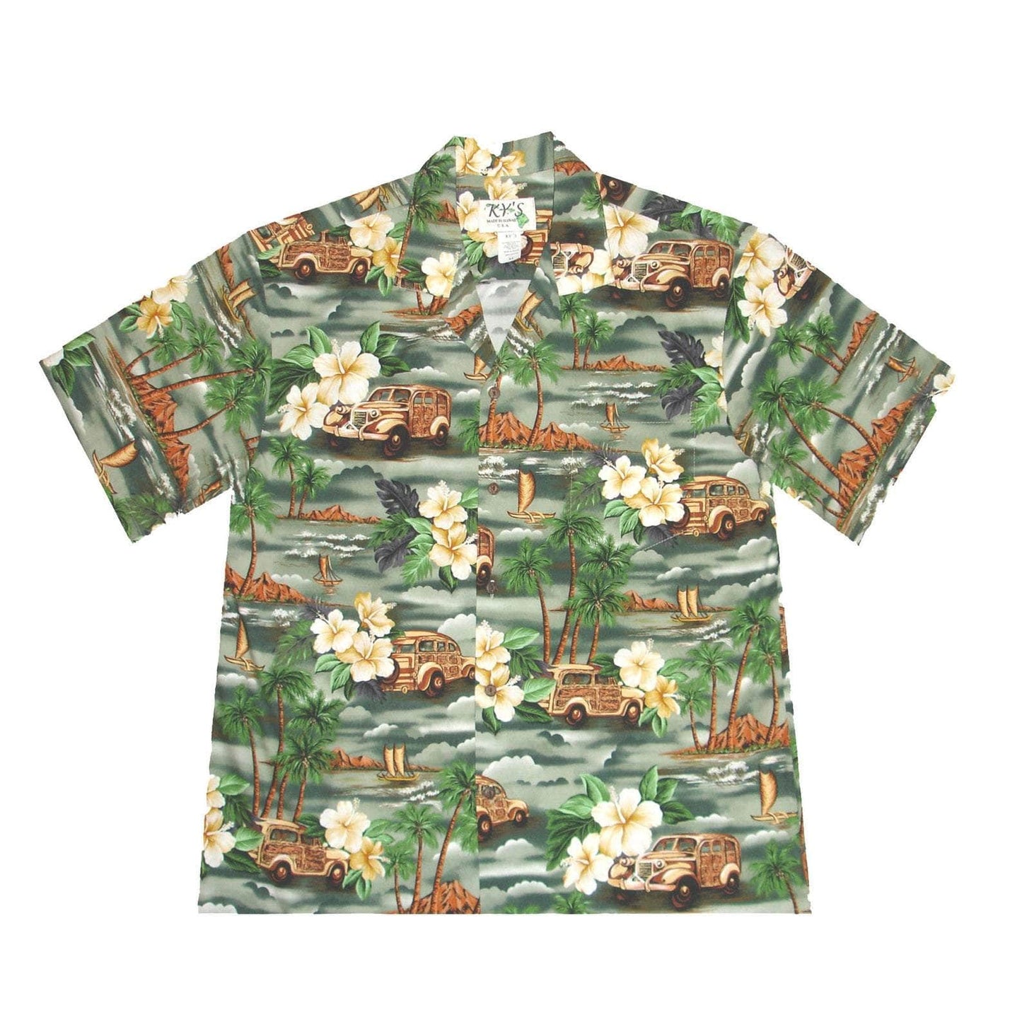 Woody Wagon Car Vintage Hawaiian Aloha Shirts #DH