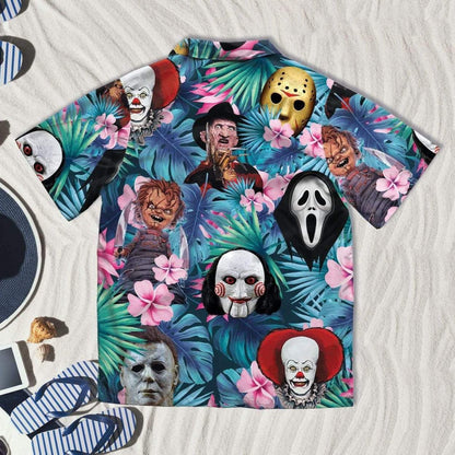 Halloween Horror Serial Killers Tropical Blue Hawaiian Aloha Shirts #DH