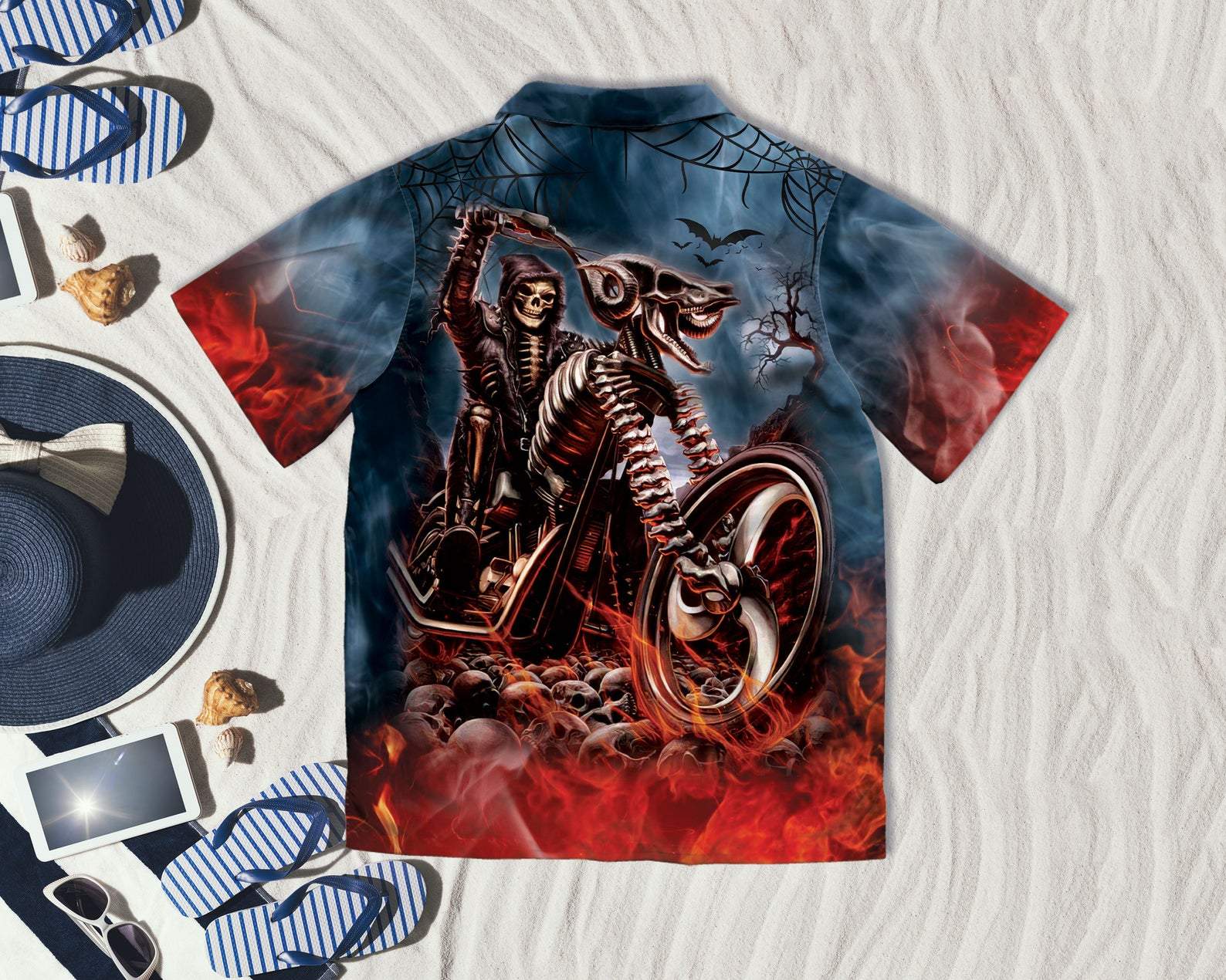 Halloween Ride or Die Grim Reaper American Motorcycle Biker Hawaiian Aloha Shirts #H