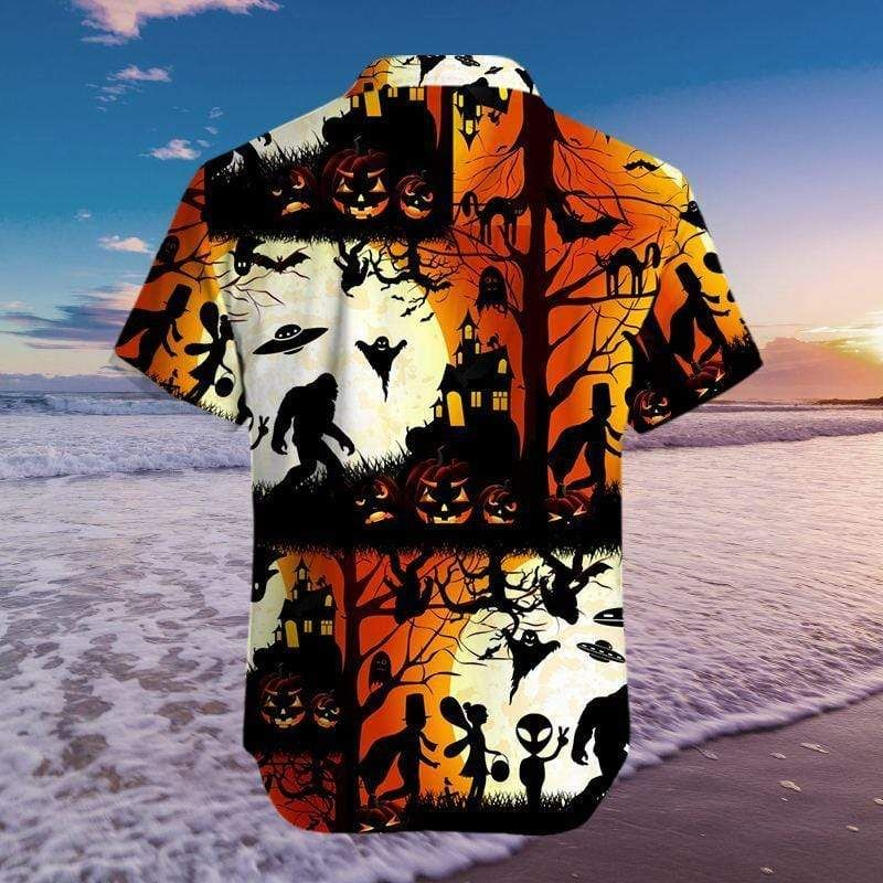 Ew People Bigfoot Ufo Halloween 3D Print Hawaiian Aloha Shirts Shirt