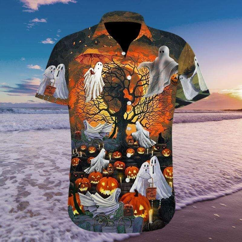 Halloween Ghost Pumpkin 3D Print Polyester Hawaiian Aloha Shirts Shirt