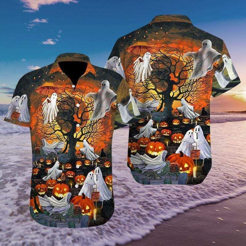 Halloween Ghost Pumpkin 3D Print Polyester Hawaiian Aloha Shirts Shirt