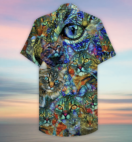 Christmas Kaleidoscope Cat 3D Print Polyester Hawaiian Aloha Shirts Shirt