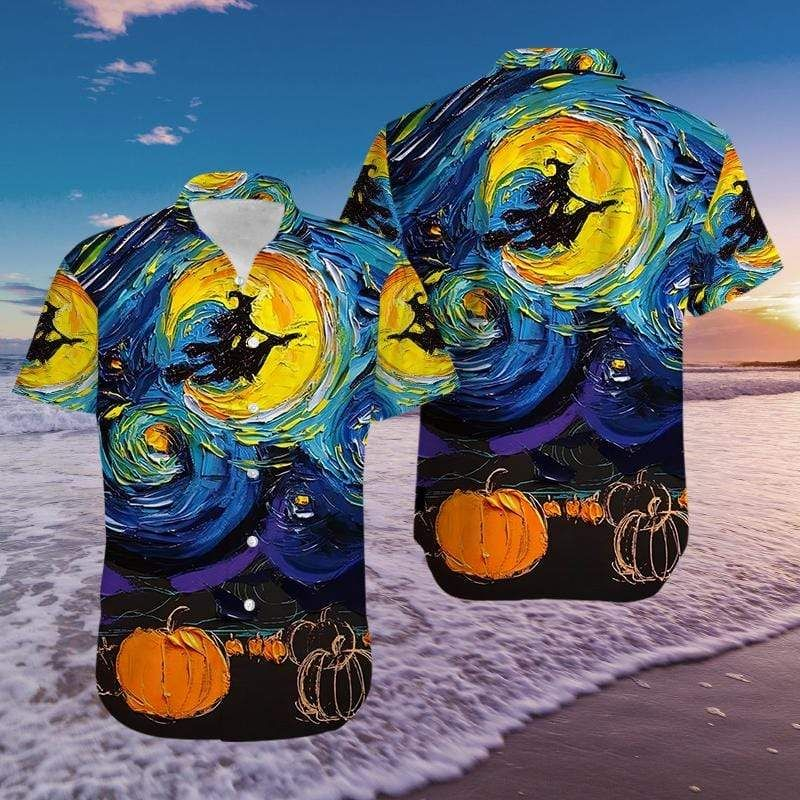 Witches Halloween Art Painting 3D Print Polyester Hawaiian Aloha Shirts Shirt