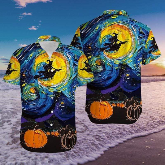 Witches Halloween Art Painting 3D Print Polyester Hawaiian Aloha Shirts Shirt