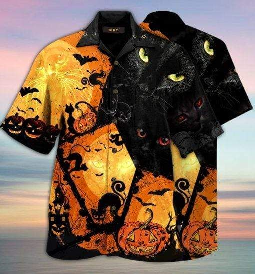 Halloween Black Cat Full Printing Hawaiian Aloha Shirts Shirt