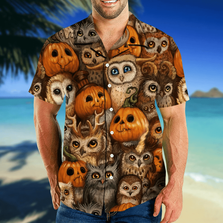 Hawaiian Aloha Shirts Owl Pumkin Halloween Shirt