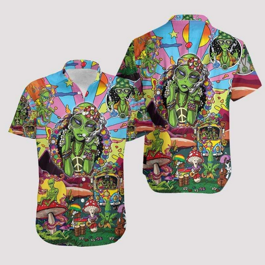 Alien Hippie 3D Print Polyester Hawaiian Aloha Shirts Shirt