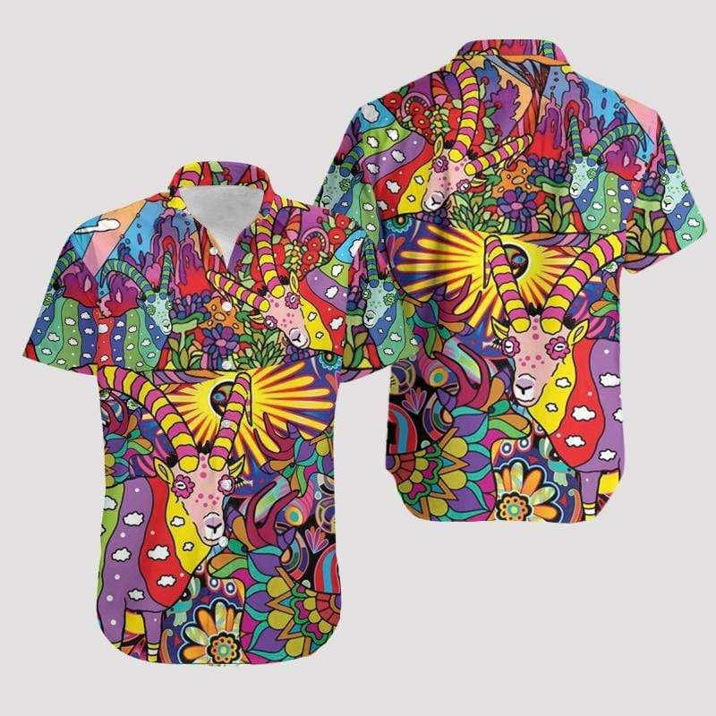 Halloween Hippie Goats 3D Print Polyester Hawaiian Aloha Shirts Shirt