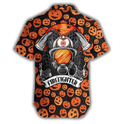 Hawaiian Aloha Shirts Firefighter Pumpkin Halloween Shirt