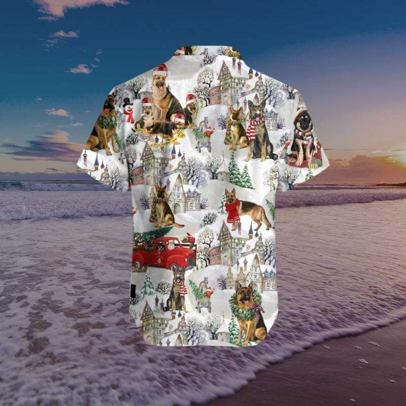 Christmas German Shepherds 3D Print Polyester Hawaiian Aloha Shirts Shirt