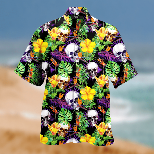 Amazing Skull In Tropical Leaf 3D Print Hawaiian Aloha Shirt