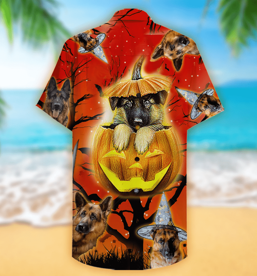 Hawaiian Aloha Shirts Cute German Shepherd Dog Halloween Shirt