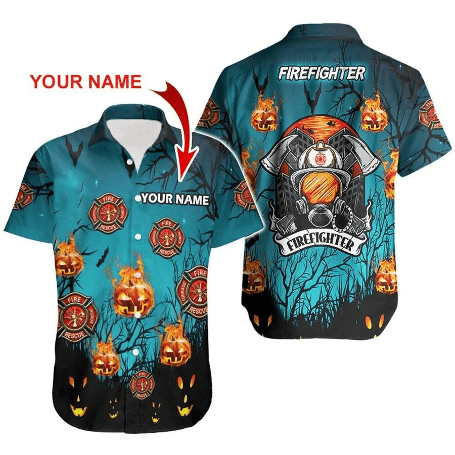 Personalized Custom Hawaiian Aloha Shirts Firefighter Halloween With Name Shirt