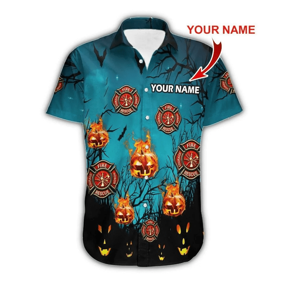 Personalized Custom Hawaiian Aloha Shirts Firefighter Halloween With Name Shirt